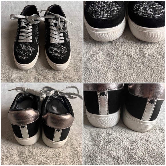 Birdies The Cardinal Lace-Up Sneaker Orbit Boucle Metallic Black Silver Tweed - Picture 4 of 15